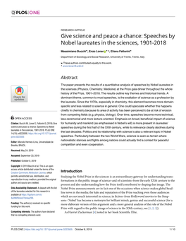 Speeches by Nobel Laureates in the Sciences, 1901-2018