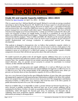 Crude Oil and Liquids Capacity Additions: 2011-2015