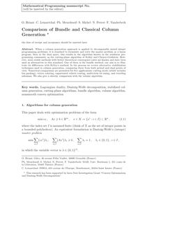 Comparison of Bundle and Classical Column Generation *