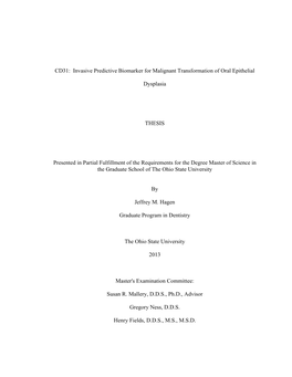 Invasive Predictive Biomarker for Malignant Transformation of Oral Epithelial