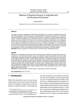 Balance of Payment Dynamic in Indonesia and the Structure of Economy $ 1. Introduction