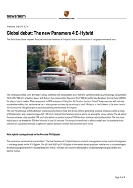 Global Debut: the New Panamera 4 E-Hybrid the Paris Motor Show Has Seen Porsche Unveil the Panamera 4 E-Hybrid