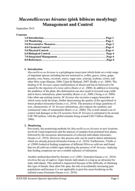 Maconellicoccus Hirsutus (Pink Hibiscus Mealybug) Management and Control September 2010