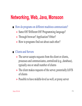 Networking, Web, Java, Monsoon