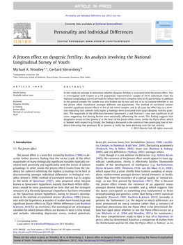 A Jensen Effect on Dysgenic Fertility: an Analysis Involving the National Longitudinal Survey of Youth ⇑ Michael A