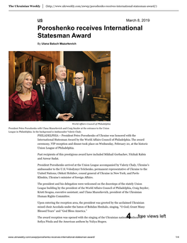 Poroshenko Receives International Statesman Award | the Ukrainian Weekly