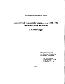 Concerts of Minnesota Composers, 1889-1935, and Other Related Events a Chronology