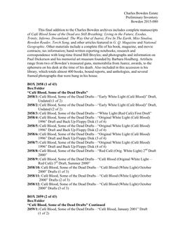 Charles Bowden Estate Preliminary Inventory Bowden 2015-080 This