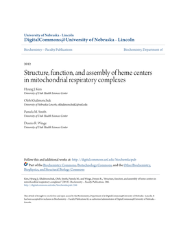 Structure, Function, and Assembly of Heme Centers in Mitochondrial Respiratory Complexes Hyung J