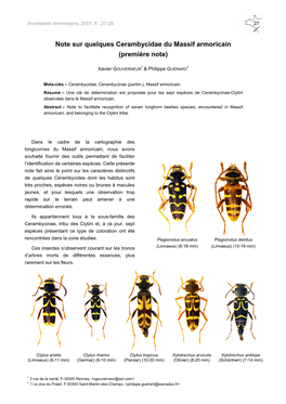 Note Sur Quelques Cerambycidae Du Massif Armoricain (Première Note)