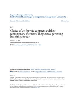 Choice of Law for Void Contracts and Their Restitutionary Aftermath