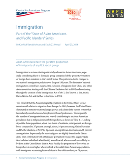 Immigration Part of the “State of Asian Americans and Pacific Islanders” Series