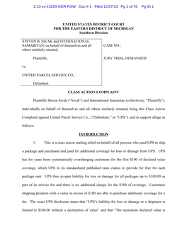 UNITED STATES DISTRICT COURT for the EASTERN DISTRICT of MICHIGAN Southern Division STEVEN B. SIVAK and INTERNATIONAL SAMARITAN