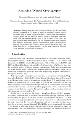 Analysis of Neural Cryptography
