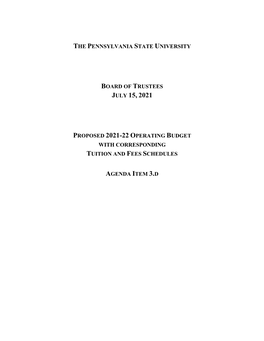 2021-22 Proposed Operating Budget with Corresponding Tuition and Fees Schedules, Is Approved