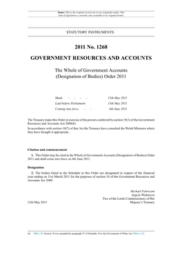 The Whole of Government Accounts (Designation of Bodies) Order 2011