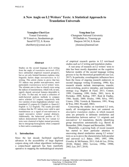 A New Angle on L2 Writers' Texts: a Statistical Approach to Translation Universals