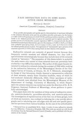 X-Ray Diffraction Data on Some Radio- Active Oxide Minerals*