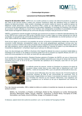 Communiqué De Presse – Lancement Du Partenariat HSN-IQMTEL