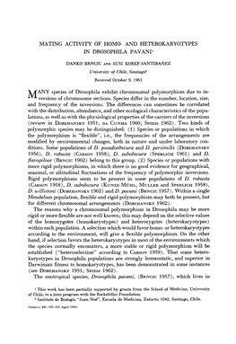 Mating Activity of Homo- and Heterokaryotypes in Drosophila Pavanii