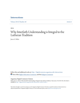 Why Interfaith Understanding Is Integral to the Lutheran Tradition Jason A