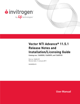 Vector NTI Advance® 11.5.1 Release Notes and Installation/Licensing Guide Catalog Nos