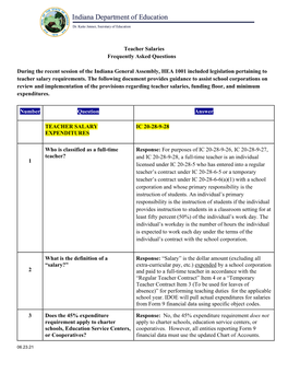 FAQ Regarding Legislation Pertaining to Teacher Salary Requirements