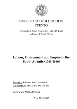 UNIVERSITÀ DEGLI STUDI DI TRENTO Labour, Environment and Empire in the South Atlantic