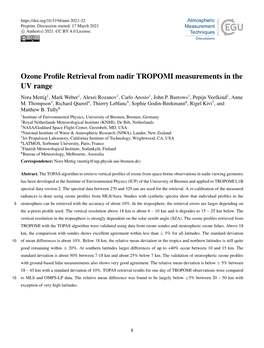 Ozone Profile Retrieval from Nadir TROPOMI Measurements in the UV