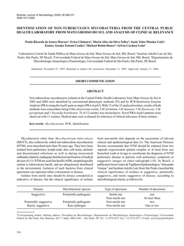 Identification of Non-Tuberculous Mycobacteria from the Central Public Health Laboratory from Mato Grosso Do Sul and Analysis of Clinical Relevance