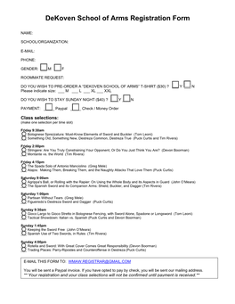 Dekoven School of Arms Registration Form