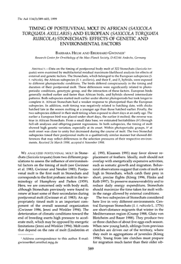 Stonechats: Effects of Genetic and Environmental Factors