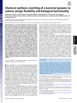 Chemical Synthesis Rewriting of a Bacterial Genome to Achieve Design