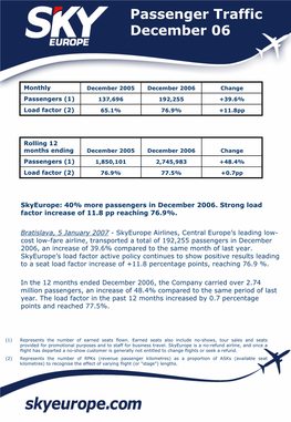 Passenger Traffic – April '06 Skyeurope Airlines