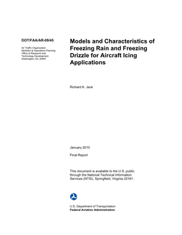 Models and Characteristics of Freezing Rain and Freezing Drizzle for Aircraft Icing Applications