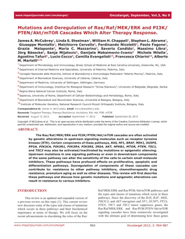 Mutations and Deregulation of Ras/Raf/MEK/ERK and PI3K/ PTEN/Akt/Mtor Cascades Which Alter Therapy Response