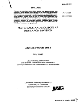 MATERIALS and MOLECULAR RESEARCH DIVISION Annual Report 1982