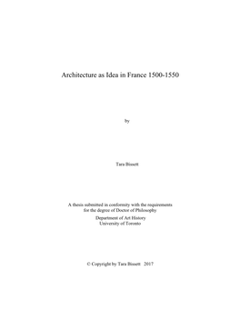 Architecture As Idea in France 1500-1550