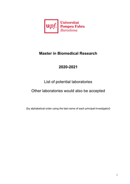 Master in Biomedical Research 2020-2021 List of Potential