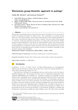 Elementary Group-Theoretic Approach to Pairings∗