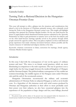 Turning Turk As Rational Decision in the Hungarian– Ottoman Frontier Zone