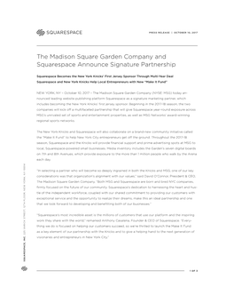 The Madison Square Garden Company and Squarespace Announce Signature Partnership