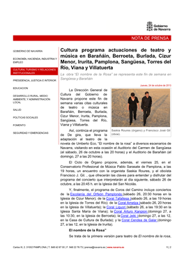 Cultura Programa Actuaciones De Teatro Y Música En Barañáin