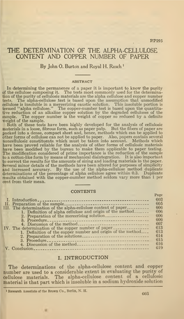 The Determination of the Alpha-Cellulose Content and Copper Number of Paper