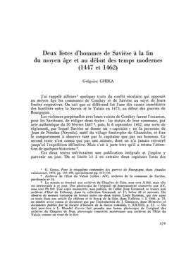 Deux Listes D'hommes De Savièse À La Fin Du Moyen Âge Et Au Début Des Temps Modernes (1447 Et 1462)