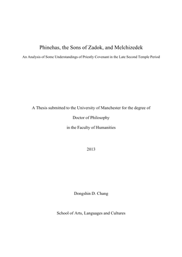 Phinehas, the Sons of Zadok, and Melchizedek