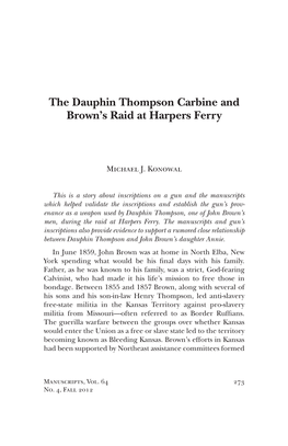 The Dauphin Thompson Carbine and Brown's Raid at Harpers Ferry