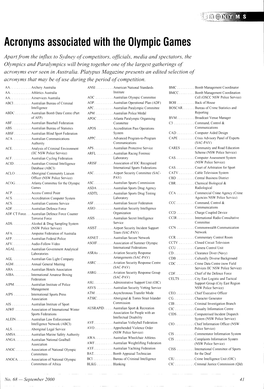 Acronyms Associated with the Olympic Games