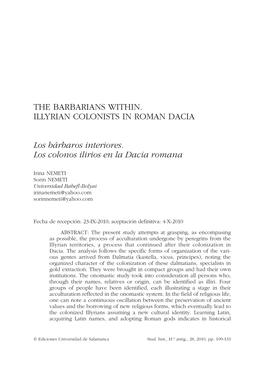 The Barbarians Within. Illyrian Colonists in Roman Dacia = Los