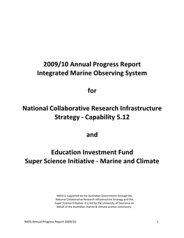 2009/10 Annual Progress Report Integrated Marine Observing System